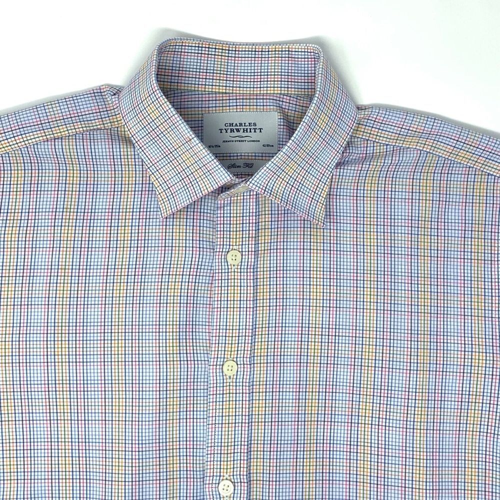 Charles Tyrwhitt Multi Color Check Slim Fit Men's Shirt Neck 16 1/2" Sleeve 35 - Picture 5 of 6